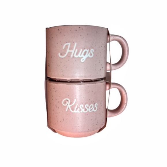 NWT Stackable Mugs Season of Love Pink Speckled Huge Kisses Set of 2 - Picture 8 of 13